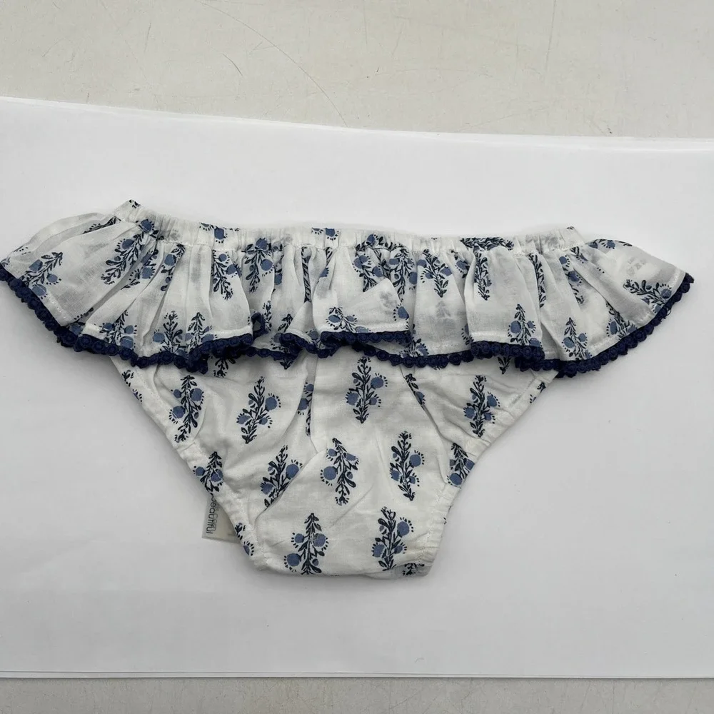 Lot of 3 Lison Paris Baby Bloomers 36M White Blue Cotton Ruffle NWT‎